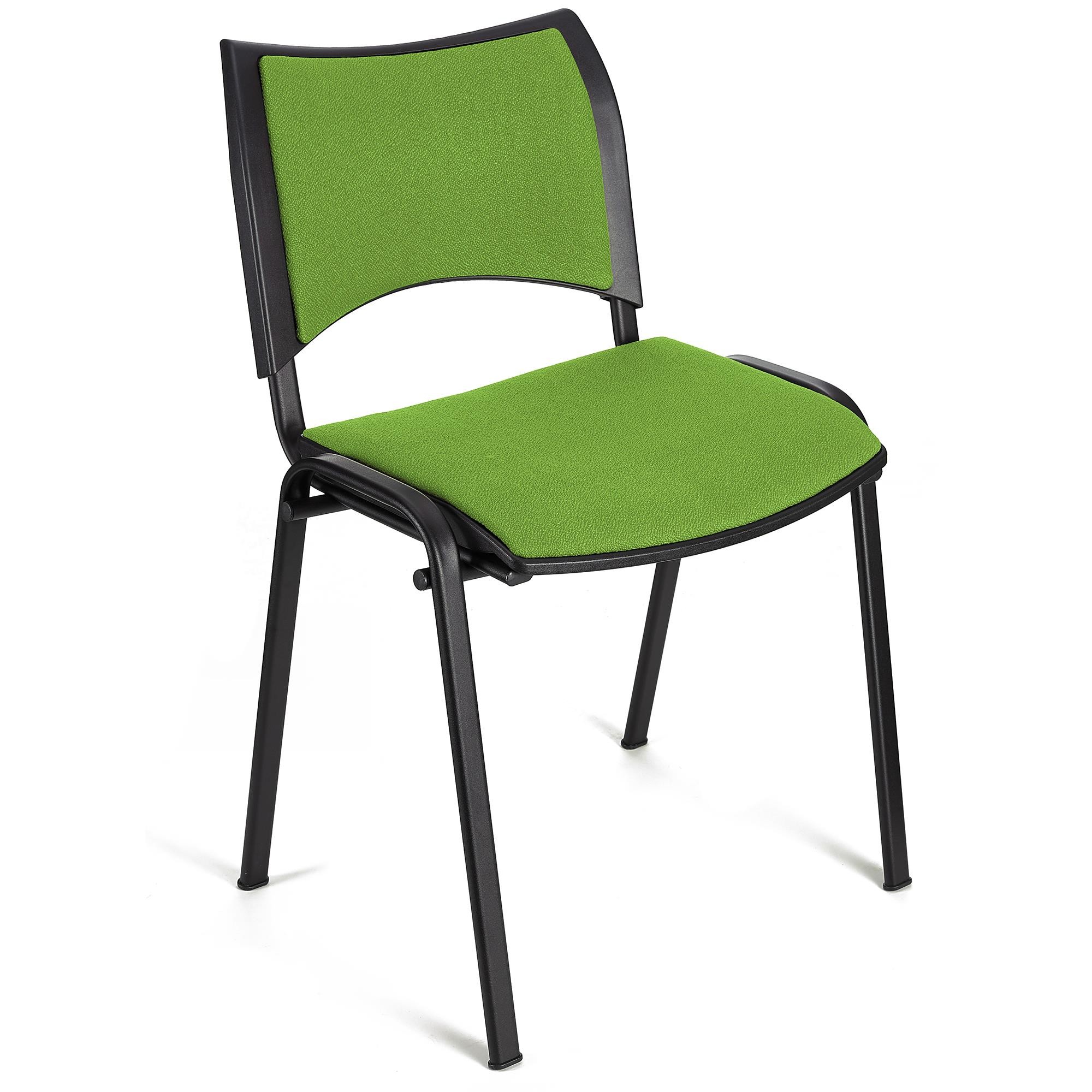 Silla de Confidente ROMEL, Cómodo Acolchado, Apilable, Patas Negras, en Tela Negra