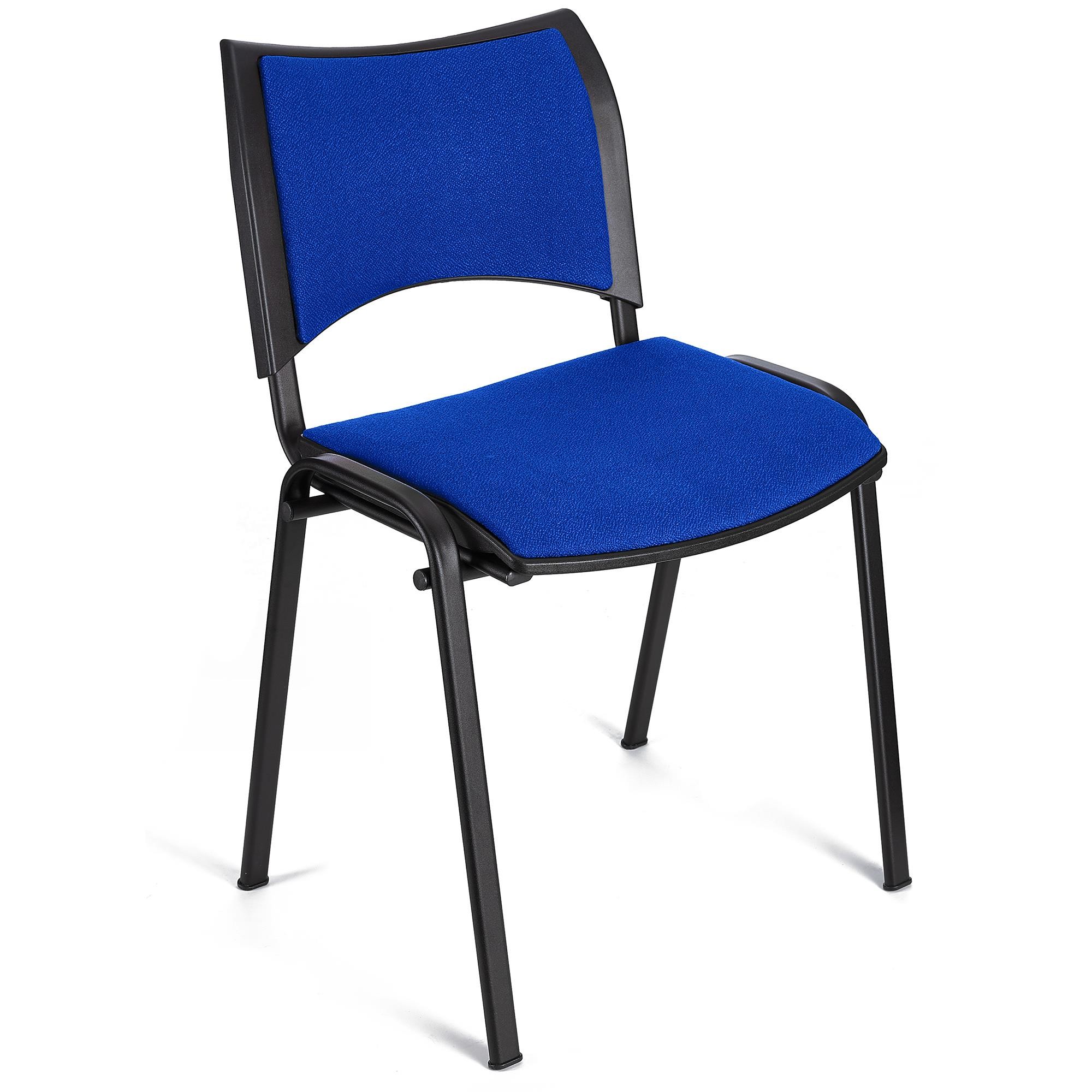 Silla de Confidente ROMEL, Cómodo Acolchado, Apilable, Patas Negras, en Tela Negra