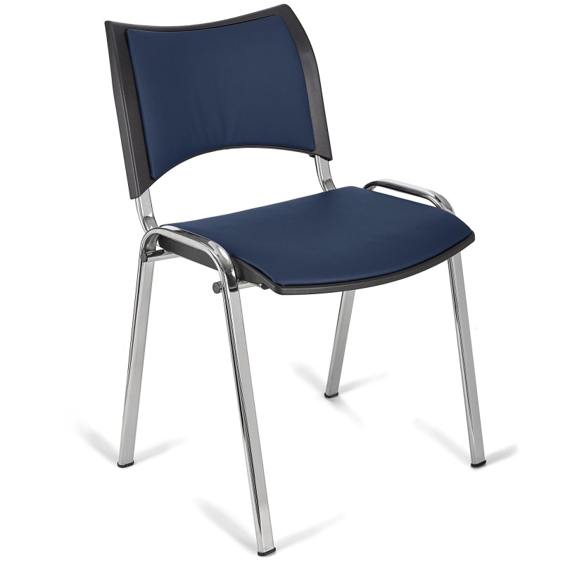 Silla de Confidente ROMEL PIEL con Patas Cromadas en Negro