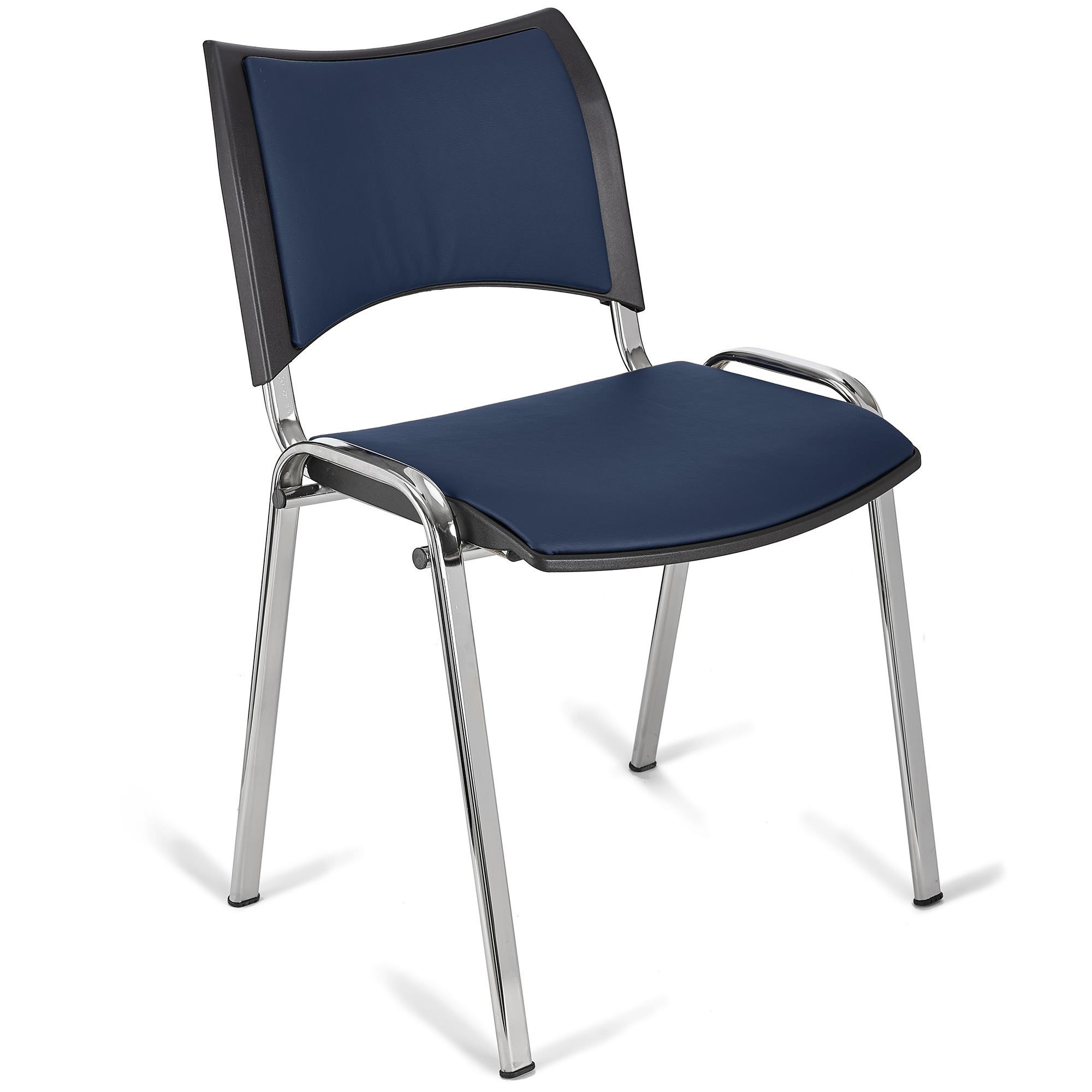 Silla de Confidente ROMEL PIEL, Cómodo Acolchado, Apilable, Patas Cromadas, en Negro