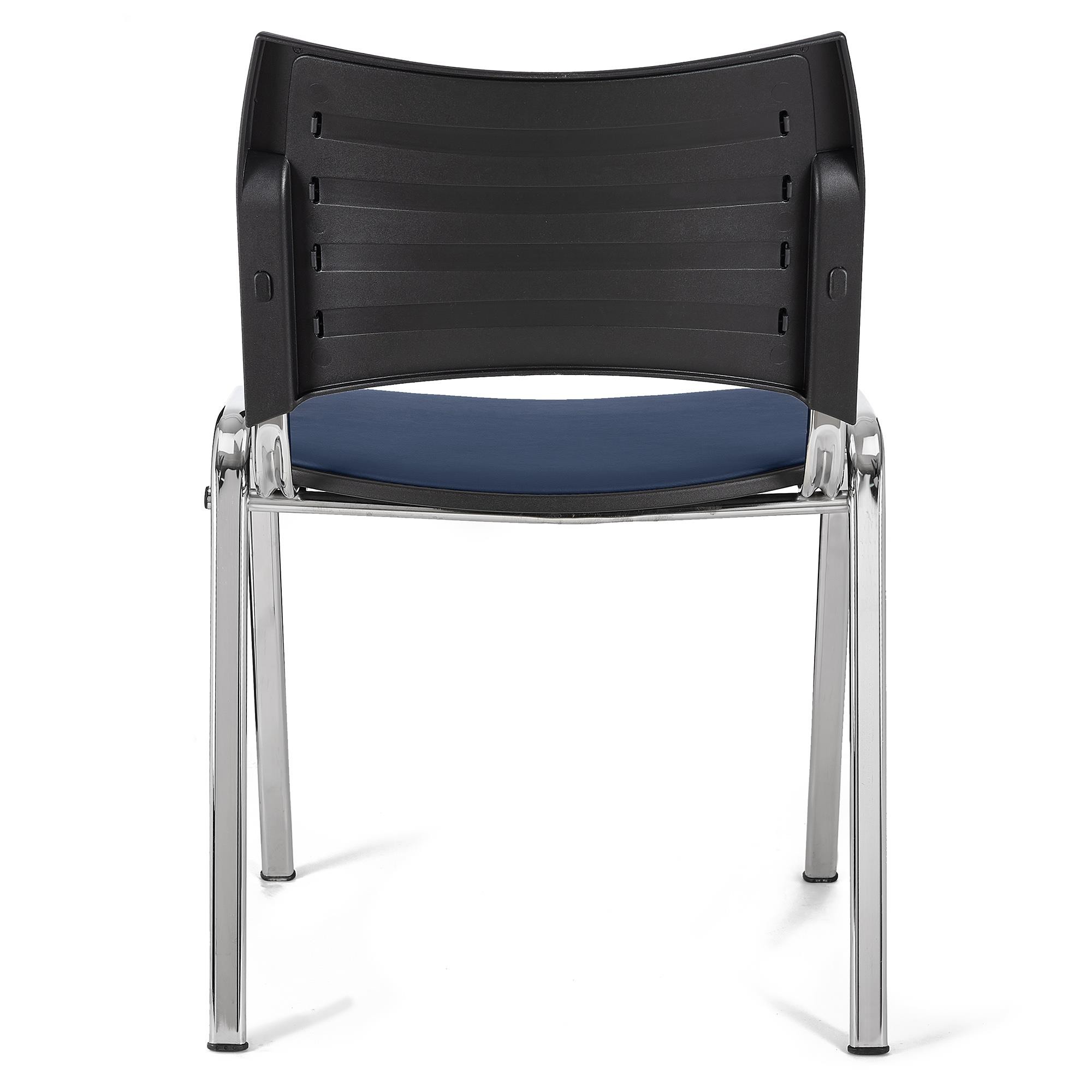 Silla de Confidente ROMEL PIEL, Cómodo Acolchado, Apilable, Patas Cromadas, en Negro