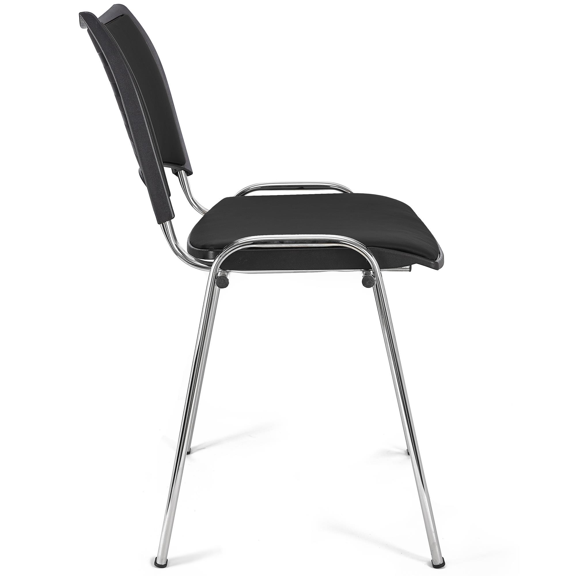 Silla de Confidente ROMEL PIEL, Cómodo Acolchado, Apilable, Patas Cromadas, en Negro