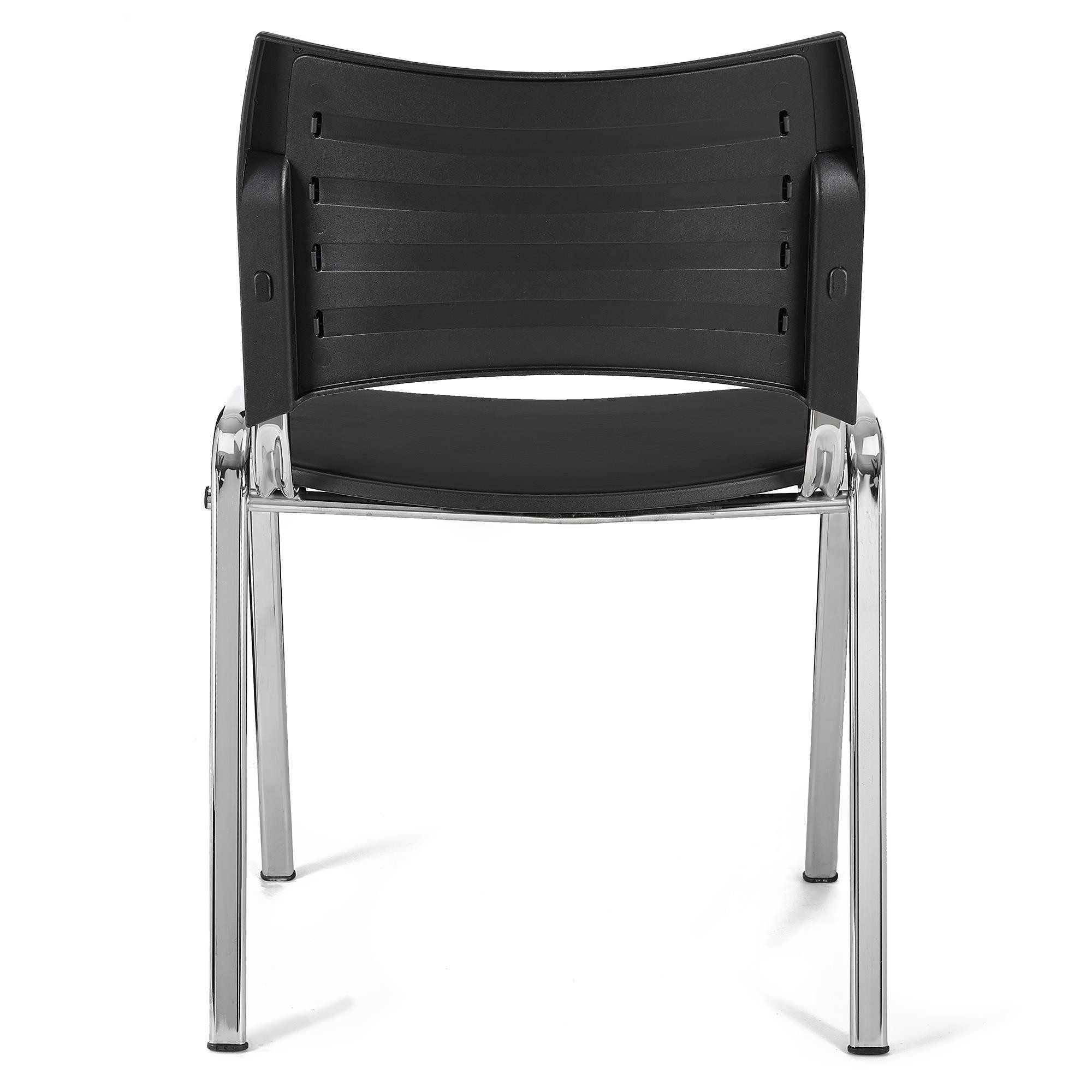 Silla de Confidente ROMEL PIEL, Cómodo Acolchado, Apilable, Patas Cromadas, en Negro
