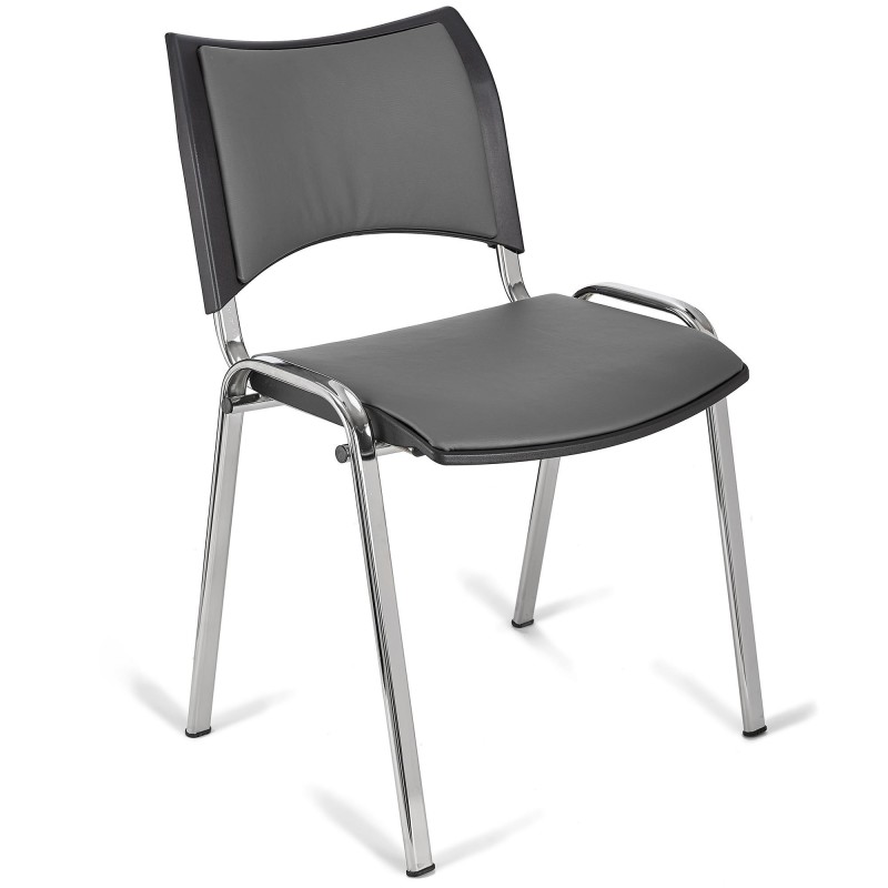 Silla de Confidente ROMEL PIEL con Patas Cromadas en Negro