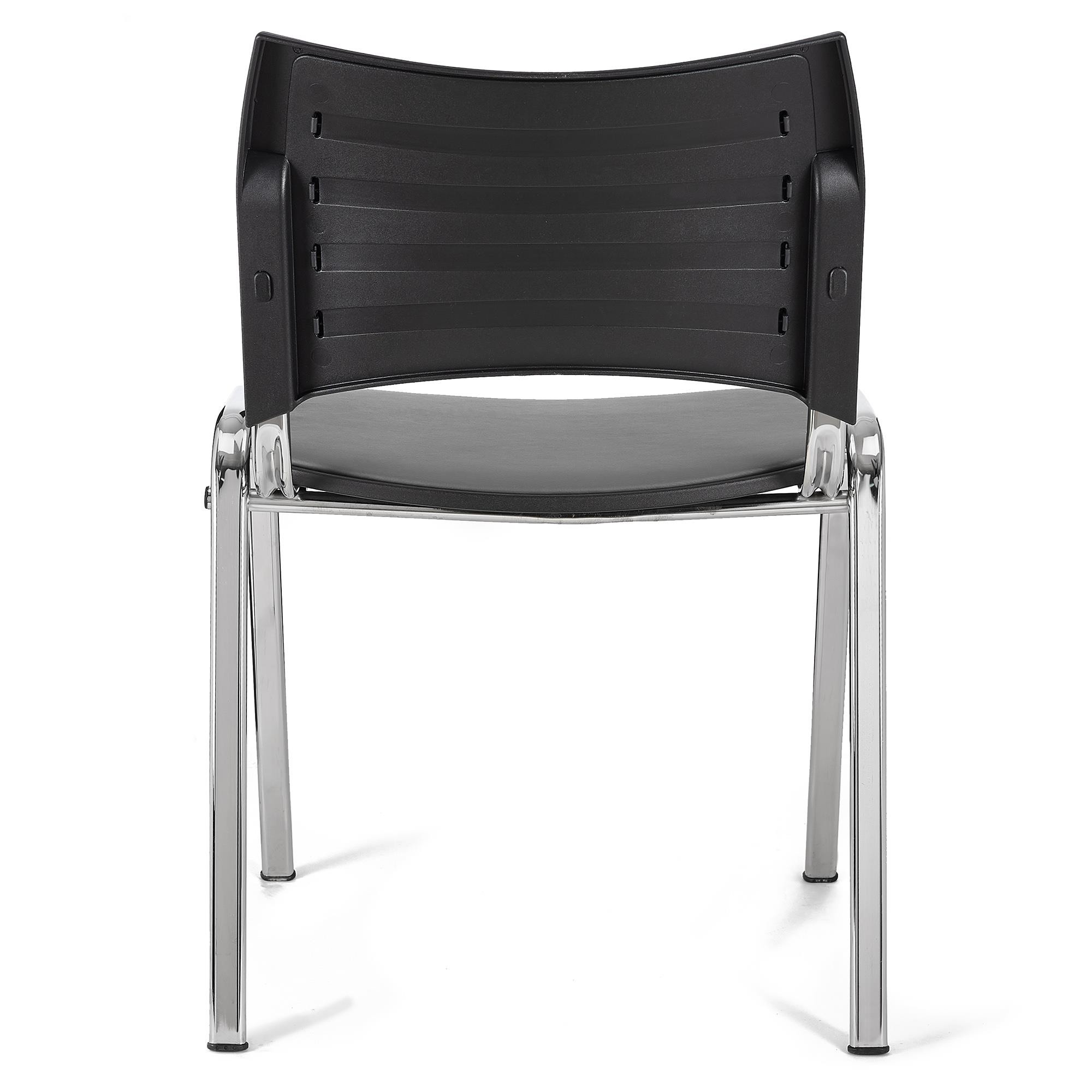 Silla de Confidente ROMEL PIEL, Cómodo Acolchado, Apilable, Patas Cromadas, en Negro
