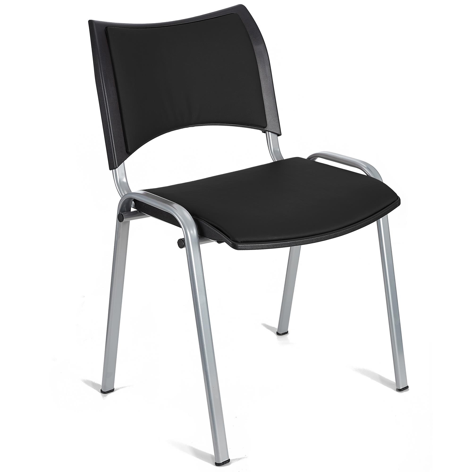 Silla de Confidente ROMEL PIEL, Cómodo Acolchado, Apilable, Patas Grises, en Negro