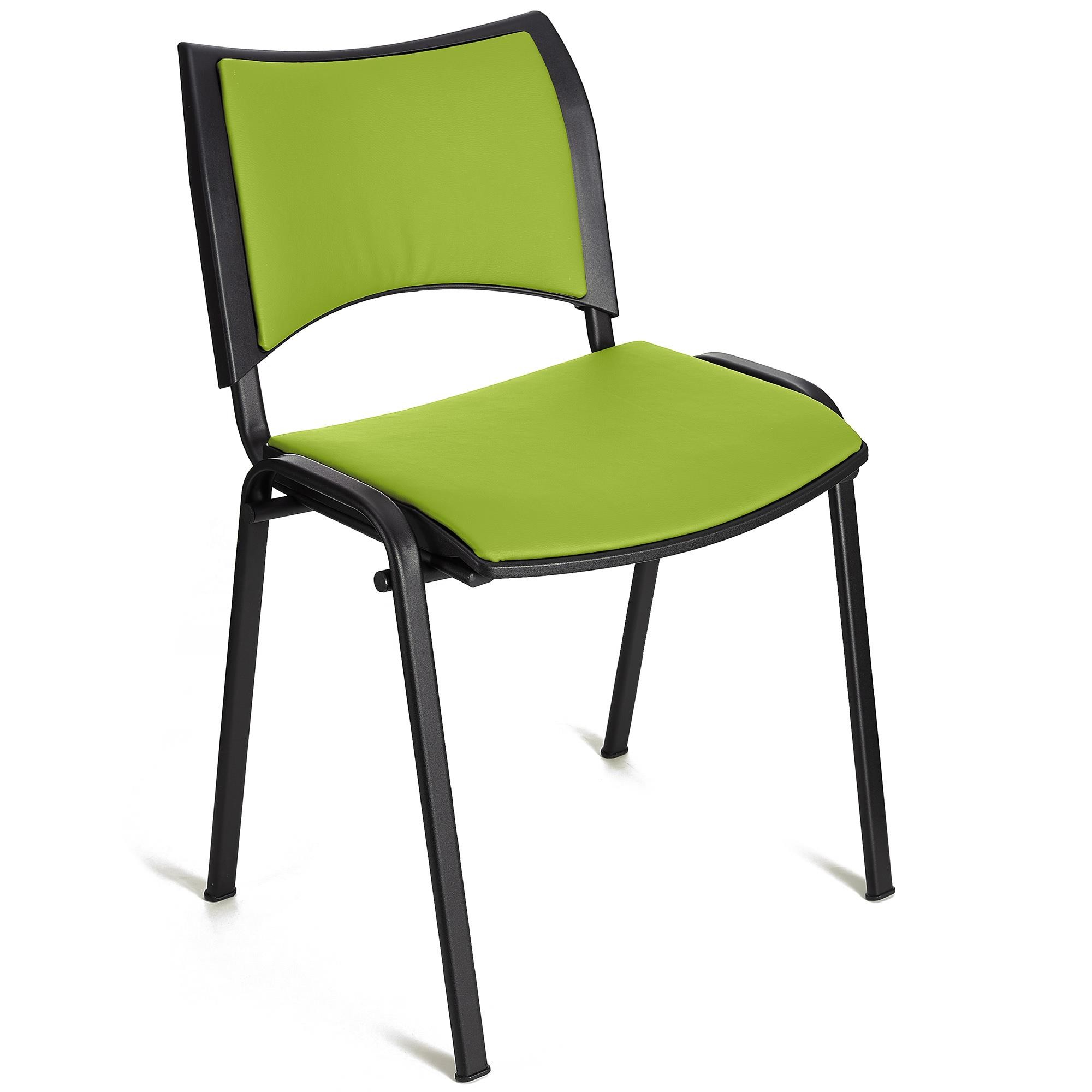 Silla de Confidente ROMEL PIEL, Cómodo Acolchado, Apilable, Patas Negras, en Negro