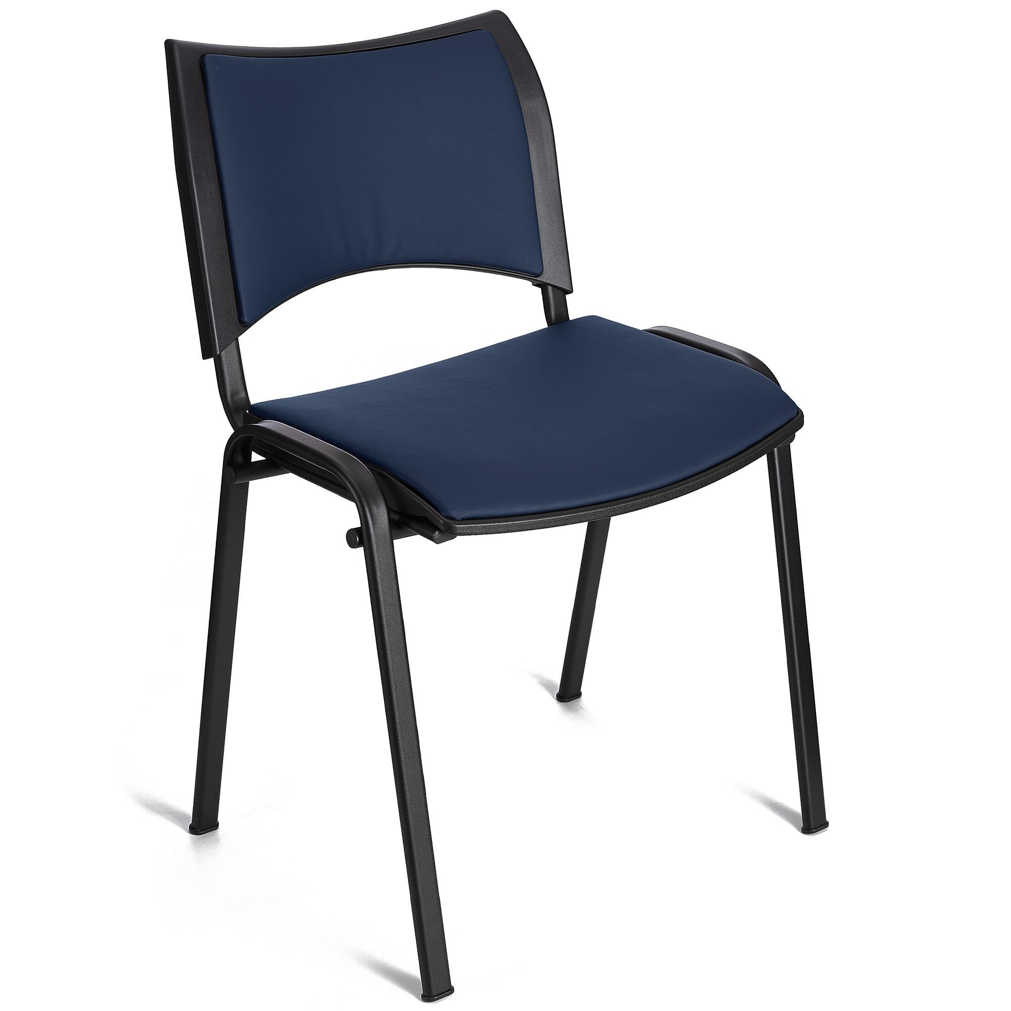 Silla de Confidente ROMEL PIEL, Cómodo Acolchado, Apilable, Patas Negras, en Negro