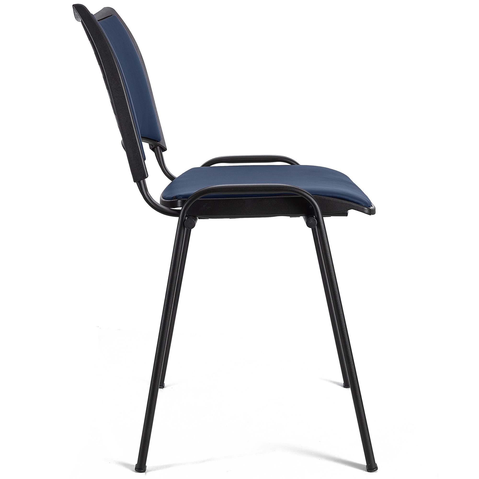 Silla de Confidente ROMEL PIEL, Cómodo Acolchado, Apilable, Patas Negras, en Negro