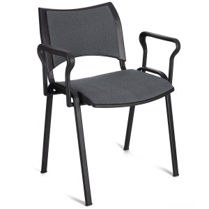 Silla de Confidente ROMEL CON BRAZOS con Patas Negras en Tela Negra