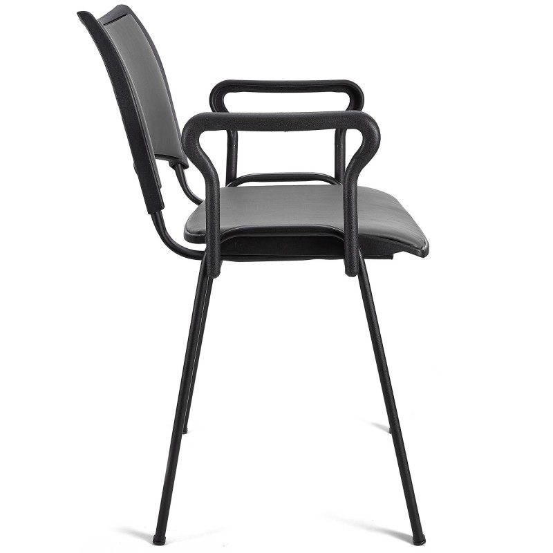 Silla de Confidente ROMEL CON BRAZOS PIEL con Patas Negras en Negro