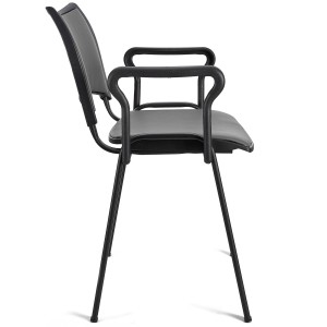 Silla de Confidente ROMEL CON BRAZOS PIEL con Patas Negras en Negro