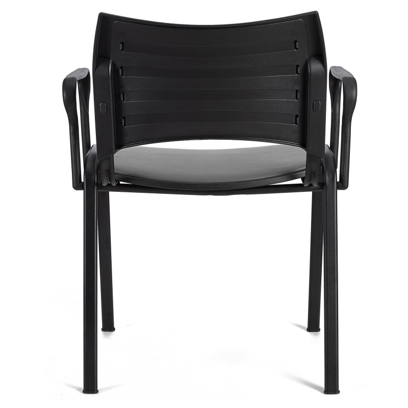 Silla de Confidente ROMEL CON BRAZOS PIEL con Patas Negras en Negro