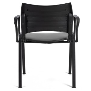 Silla de Confidente ROMEL CON BRAZOS PIEL con Patas Negras en Negro