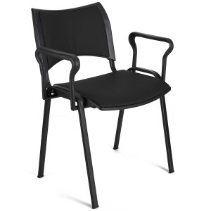 Silla de Confidente ROMEL CON BRAZOS PIEL con Patas Negras en Negro