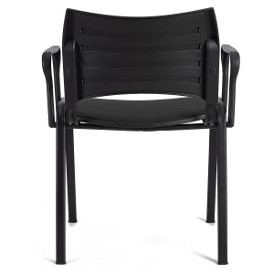 Silla de Confidente ROMEL CON BRAZOS PIEL con Patas Negras en Negro