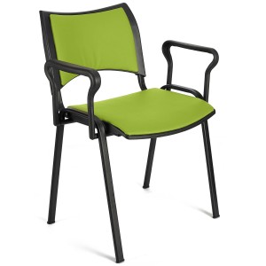 Silla de Confidente ROMEL CON BRAZOS PIEL con Patas Negras en Negro