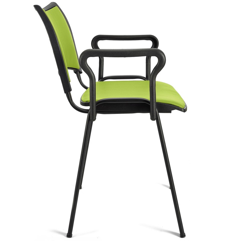 Silla de Confidente ROMEL CON BRAZOS PIEL con Patas Negras en Negro