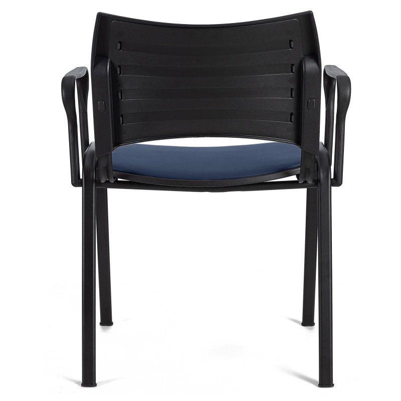 Silla de Confidente ROMEL CON BRAZOS PIEL con Patas Negras en Negro
