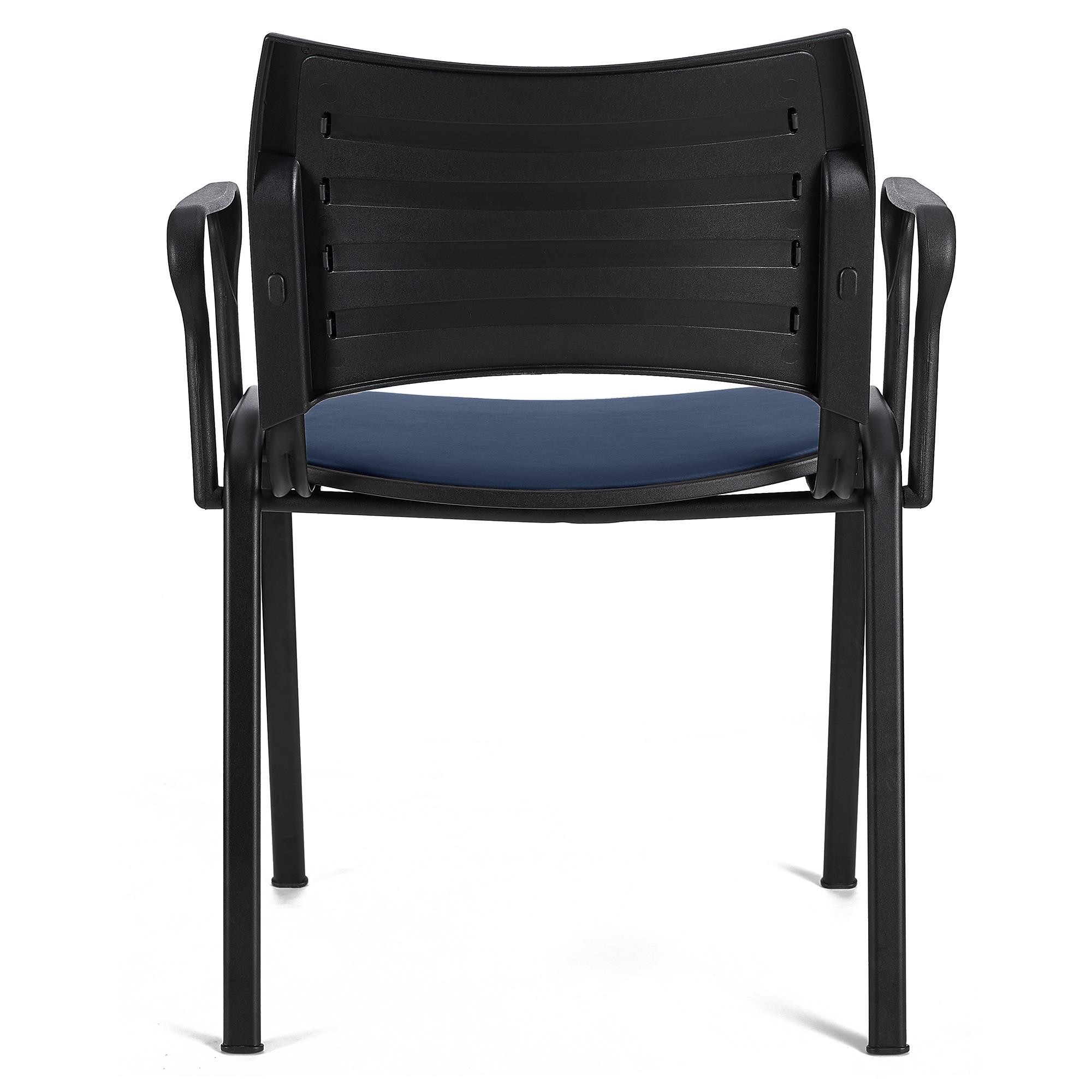 Silla de Confidente ROMEL CON BRAZOS PIEL, Cómodo Acolchado, Apilable, Patas Negras, en Negro