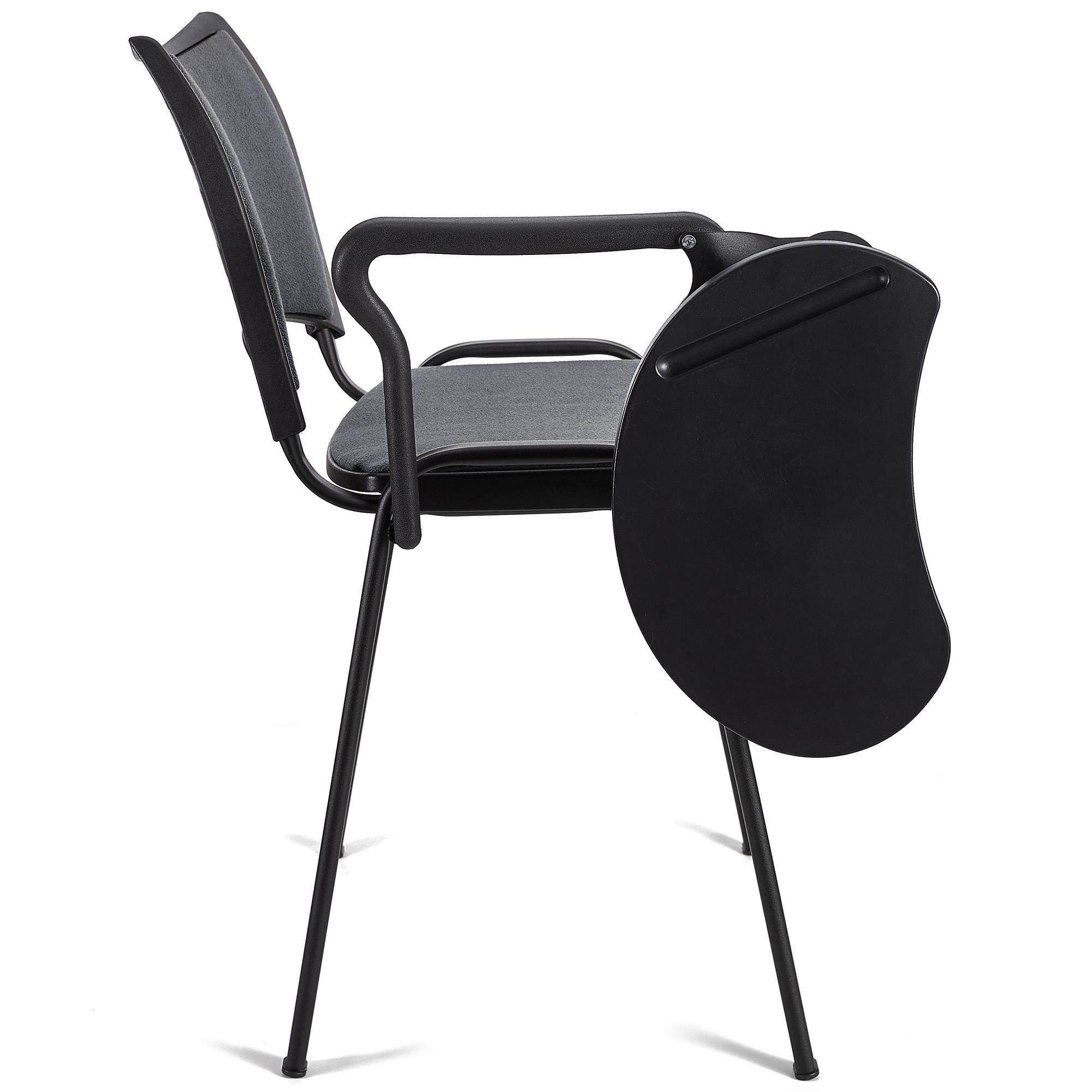 Silla de Confidente ROMEL CON PALA, Cómodo Acolchado, Apilable, Patas Negras, en Tela Negra
