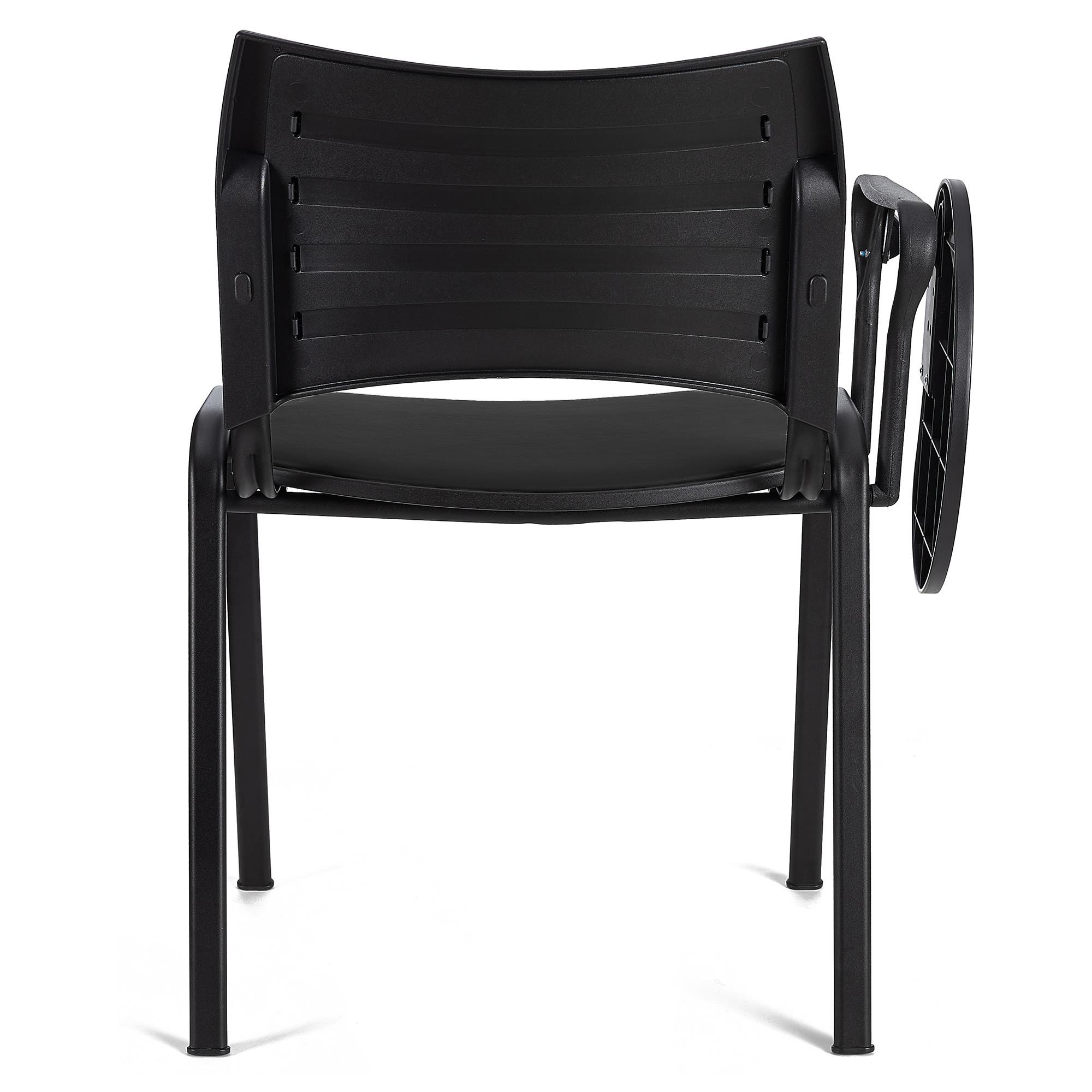 Silla de Confidente ROMEL CON PALA PIEL, Cómodo Acolchado, Apilable, Patas Negras, en Negro