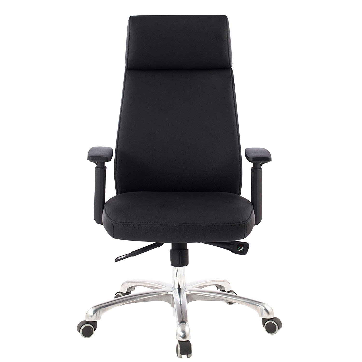 Sillón de Oficina TRINIDAD, Gran acolchado y Ergonomía, Base de metal, Cuero Negro