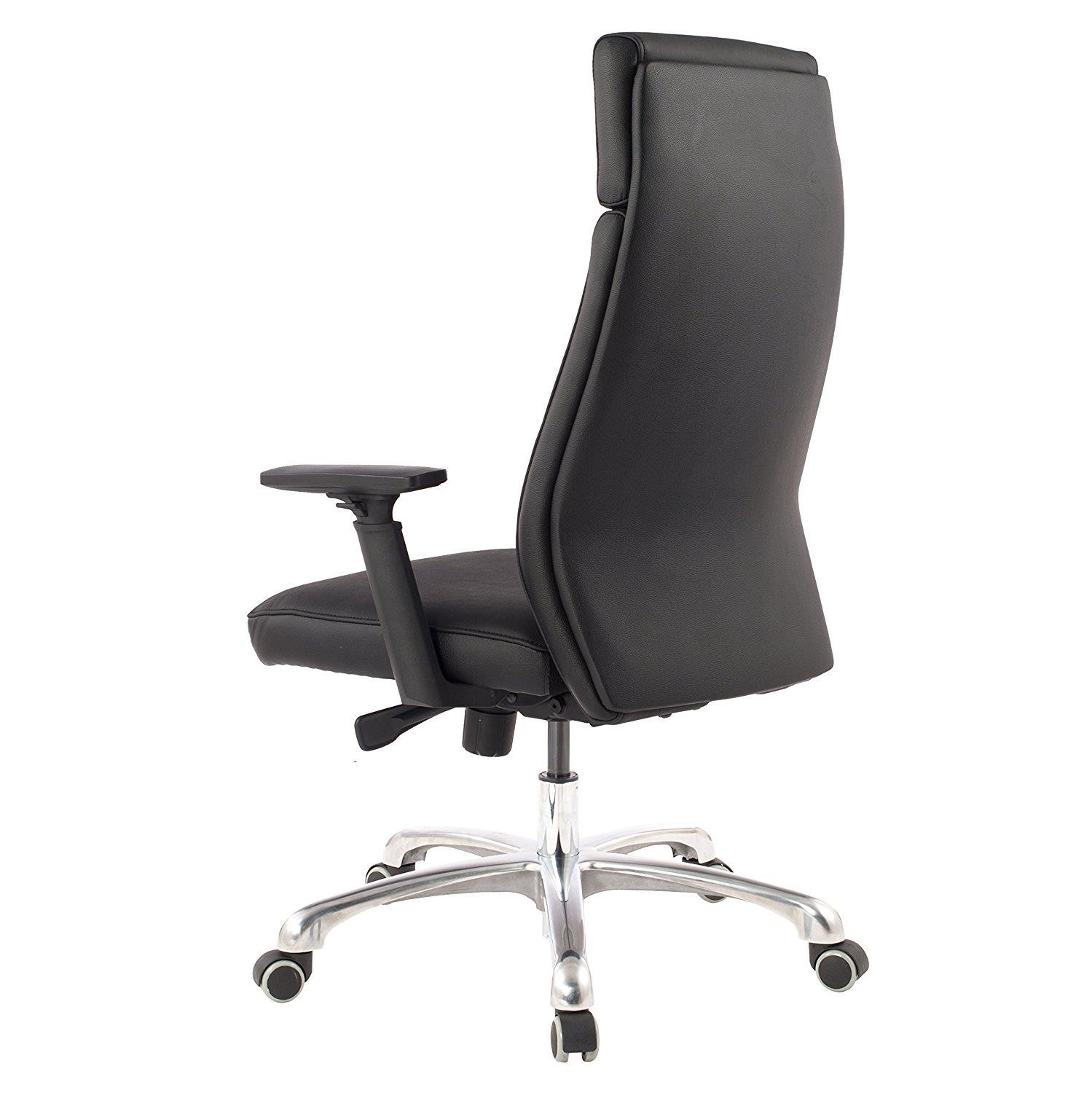 Sillón de Oficina TRINIDAD, Gran acolchado y Ergonomía, Base de metal, Cuero Negro