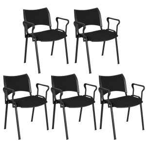 Lote de 5 Sillas de Confidente ROMEL CON BRAZOS con Patas Negras en Tela Negra