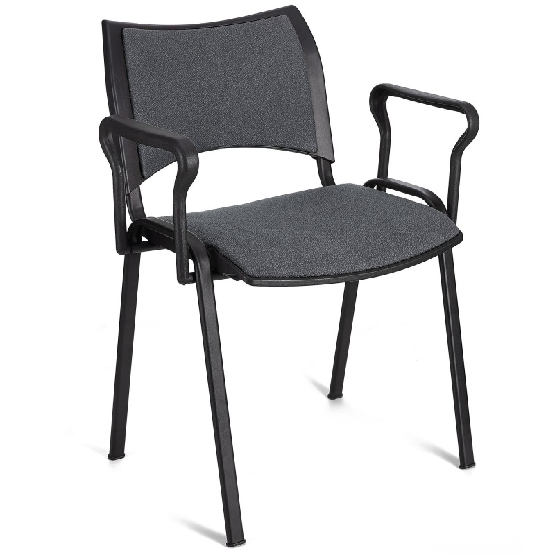 Lote de 5 Sillas de Confidente ROMEL CON BRAZOS con Patas Negras en Tela Negra