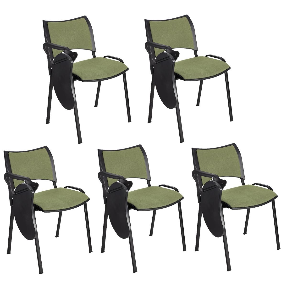 Lote de 5 Sillas de Confidente ROMEL CON PALA, Cómodo Acolchado, Apilables, Patas Negras, en Tela Negra