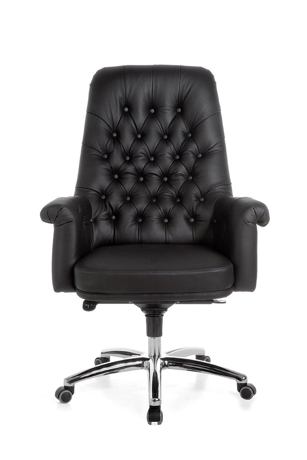 Sillón de Lujo DOBERAN, Exclusivo Diseño, Estilo Chesterfield, Piel Real, Color Negro