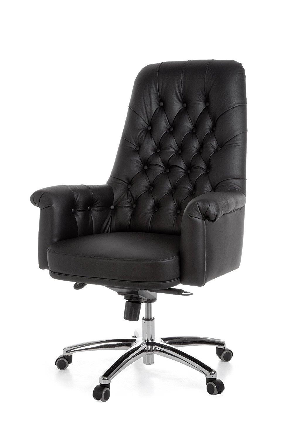 Sillón de Lujo DOBERAN, Exclusivo Diseño, Estilo Chesterfield, Piel Real, Color Negro
