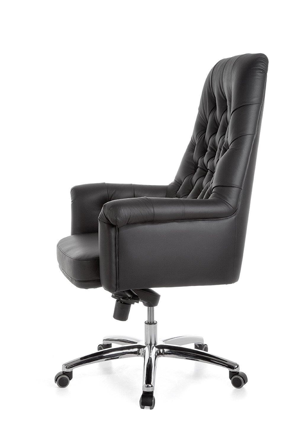 Sillón de Lujo DOBERAN, Exclusivo Diseño, Estilo Chesterfield, Piel Real, Color Negro