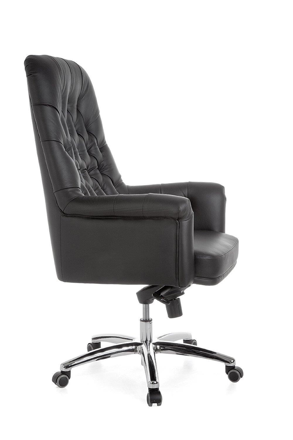 Sillón de Lujo DOBERAN, Exclusivo Diseño, Estilo Chesterfield, Piel Real, Color Negro