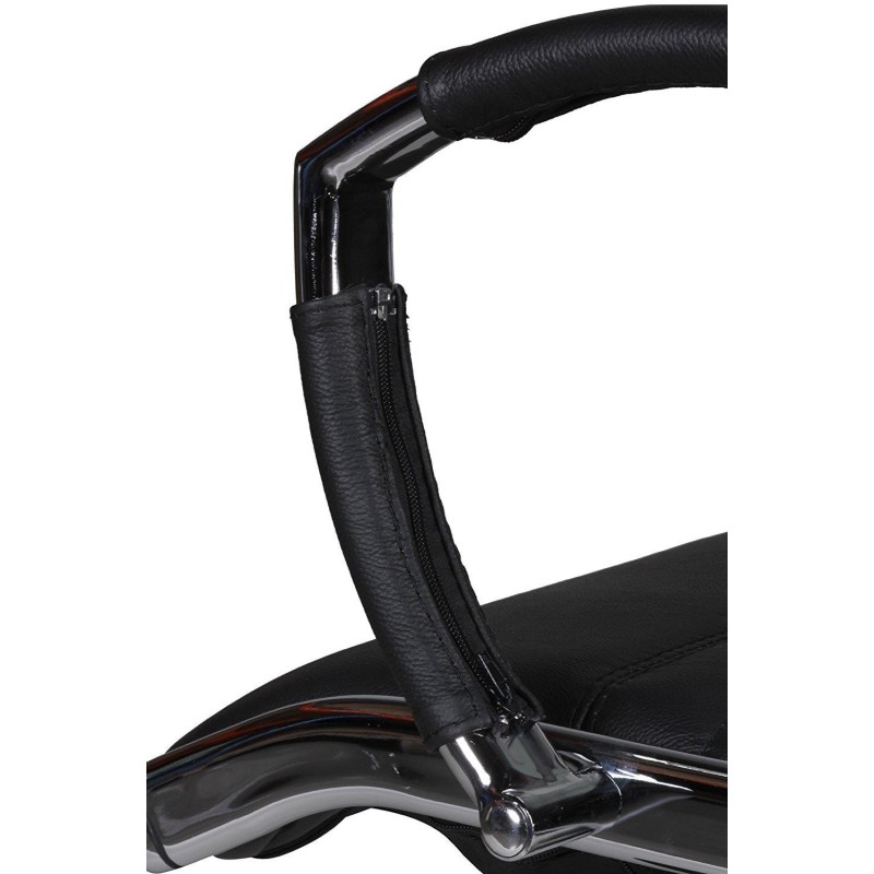 Silla de oficina BAVIERA, estructura cromada, cuero negro