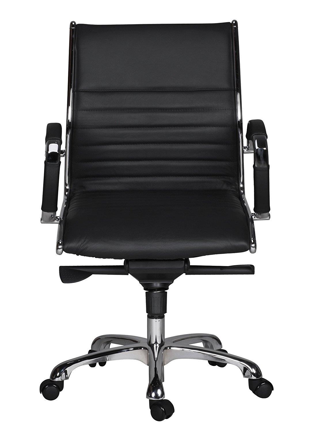 Silla de Oficina BAVIERA 10, Estructura Cromada, Muy Elegante, En Cuero Negro