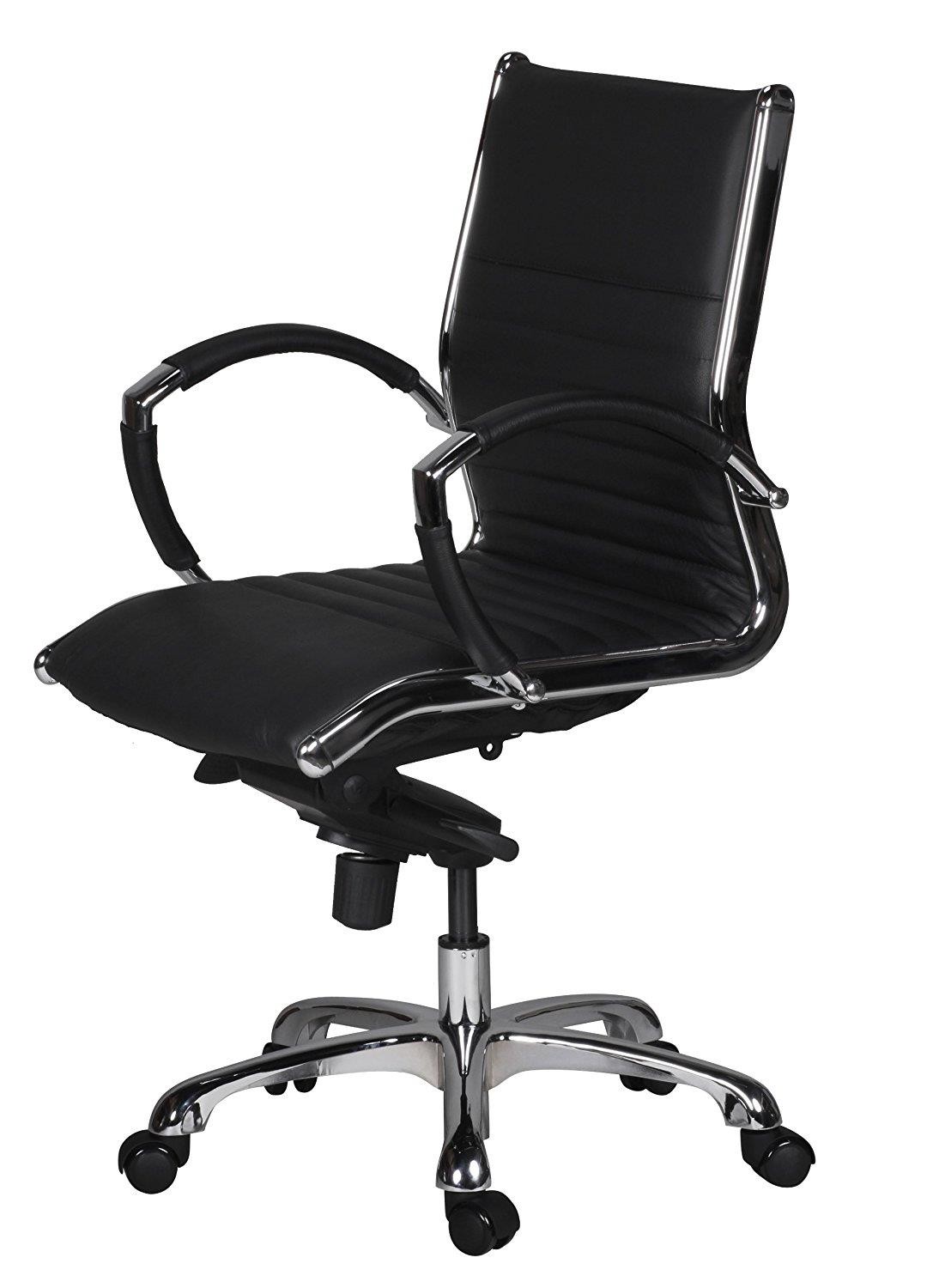 Silla de Oficina BAVIERA 10, Estructura Cromada, Muy Elegante, En Cuero Negro