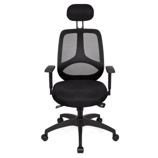 Silla ergonómica FLORENCIA con cabecero y reposabrazos regulables, en malla transpirable color negro 2