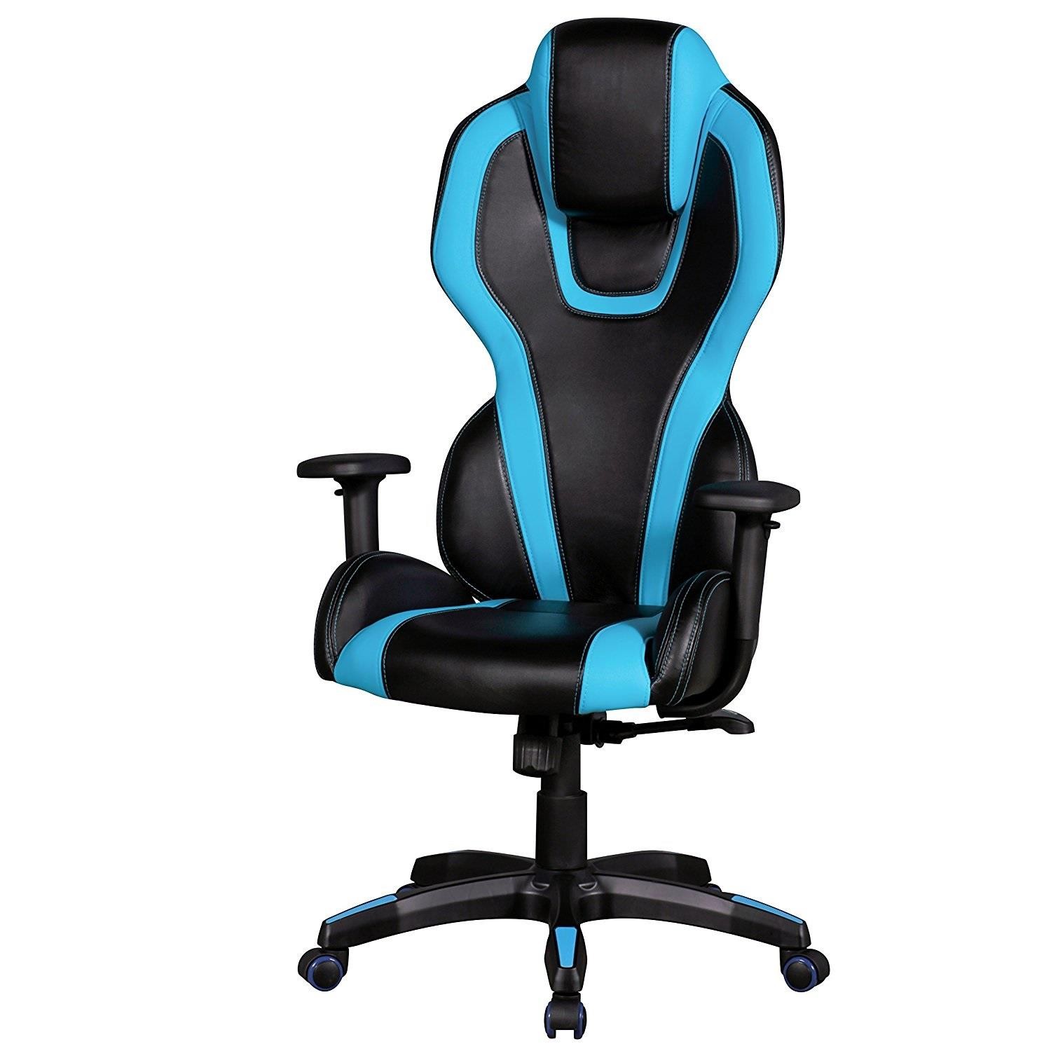 Silla de Ordenador Gaming LANDAU, Reposabrazos Ajustables, En Piel color Azul y Negro