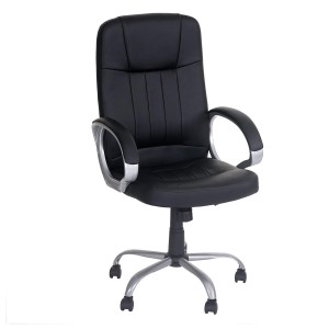 Sillón de oficina WILSON, Gran Acolchado, Tapizado en Piel, color Negro
