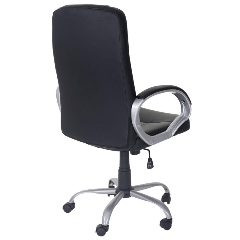 Sillón de oficina WILSON, Gran Acolchado, Tapizado en Piel, color Negro