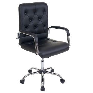 Silla de Oficina POLAK estilo Chester con Capitoné, Gran Acolchado, en Piel Negra