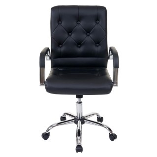 Silla de Oficina POLAK estilo Chester con Capitoné, Gran Acolchado, en Piel Negra 2