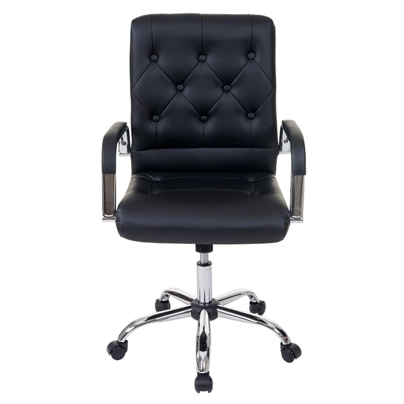 Silla de Oficina POLAK estilo Chester con Capitoné, Gran Acolchado, en Piel Negra