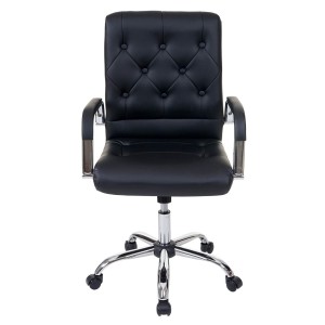 Silla de Oficina POLAK estilo Chester con Capitoné, Gran Acolchado, en Piel Negra