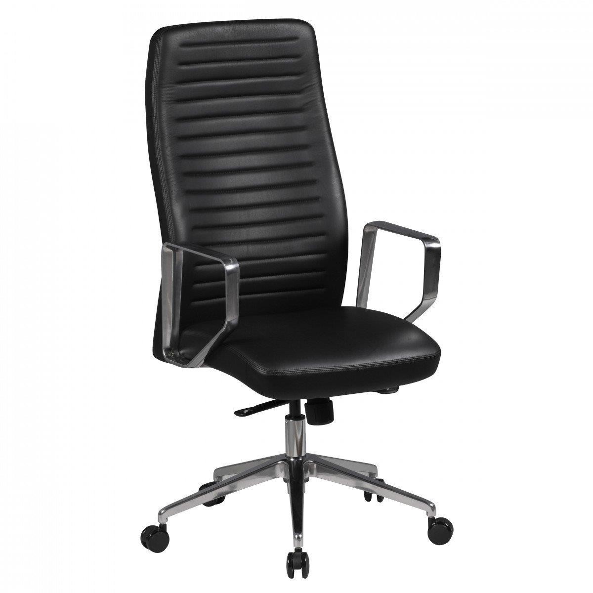 Sillón de Oficina SULZA, Diseño Exclusivo, Gran Acolchado, en Piel Natural color Negro