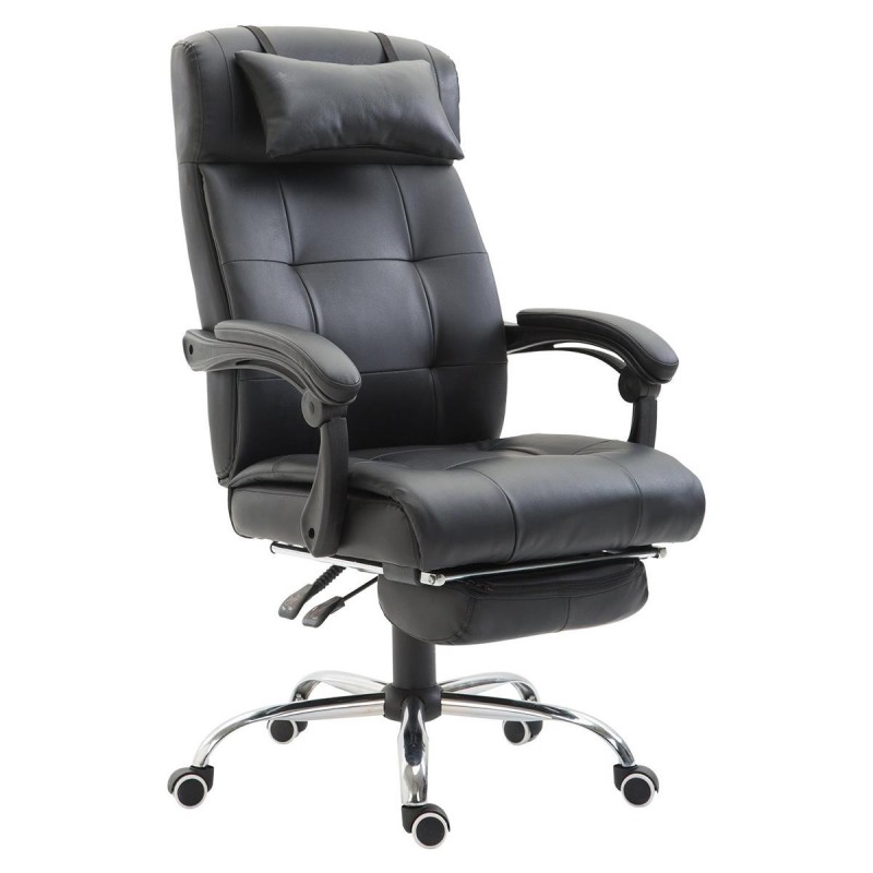 Sillón de Oficina ITON, Reposapiés Extensible, Grueso Acolchado, en Piel, color Negro