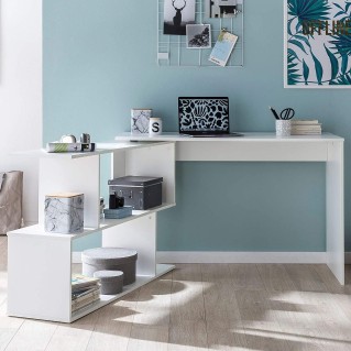 Escritorio de Diseño FATIMA, 119x49x78 cm, con Estantes, en Madera color Blanco