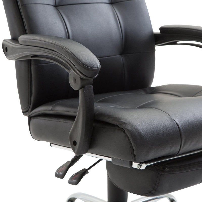 Sillón de Oficina ITON, Reposapiés Extensible, Grueso Acolchado, en Piel, color Negro